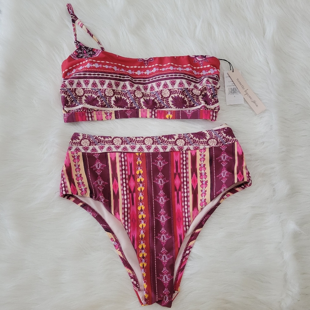 Nanette Lepore Swim Bikini Set 8 Bohemian Print Asymmetrical Cut High Rise NWT - Picture 1 of 16